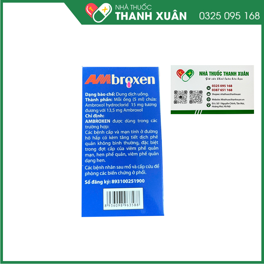 Ambroxen 15mg/5ml thuốc điều trị bệnh cấp và mạn tính ở đường hô hấp có kém tăng tiết dịch phế quản không bình thường